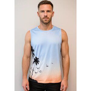 Shein Men's Size Small Blue & Orange Tropical / Vacation Style Tank Top NIB